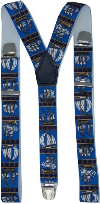 Bretels Zeilschip Blauw met extra sterke clips, Kleding | Heren, Riemen en Ceinturen, Nieuw, Verzenden