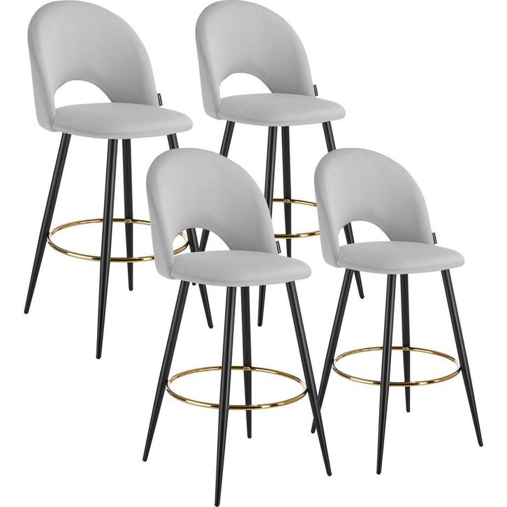 Barkruk Sachel met rugleuning, fluweellook - lichtgrijs / zw, Huis en Inrichting, Barkrukken, Verzenden