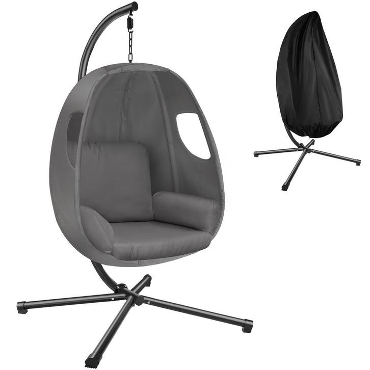 Hangstoel Anika met frame en kussen 160 kg - antraciet, Tuin en Terras, Overige Tuin en Terras, Verzenden