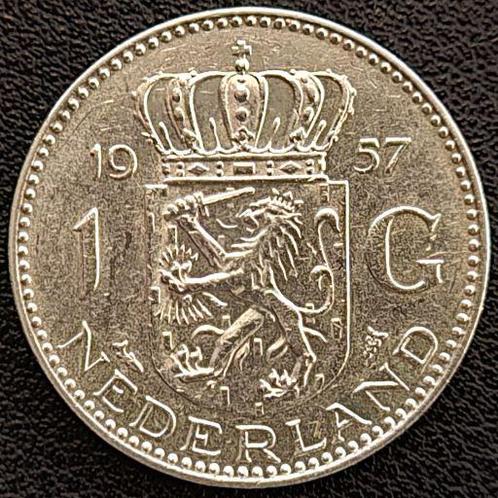 Nederlandse zilveren Gulden 1957, Postzegels en Munten, Munten | Nederland, Losse munt, Koningin Juliana, Zilver, Verzenden