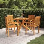vidaXL 5-delige Tuinset massief teakhout, Verzenden, Nieuw, Hout, Tuinset
