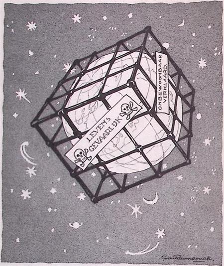 De waanzinnig geworden planeet op spotprent (lijst optie), Antiek en Kunst, Kunst | Litho's en Zeefdrukken, Verzenden