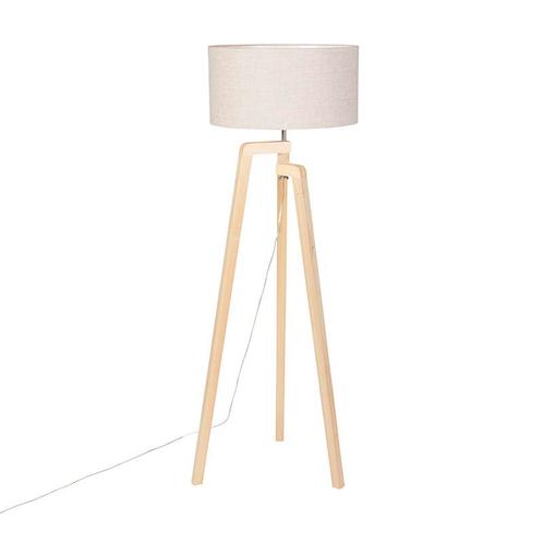 Vloerlamp tripod hout met peper kap 50 cm - Puros, Huis en Inrichting, Lampen | Vloerlampen, Nieuw, Overige materialen, 100 tot 150 cm