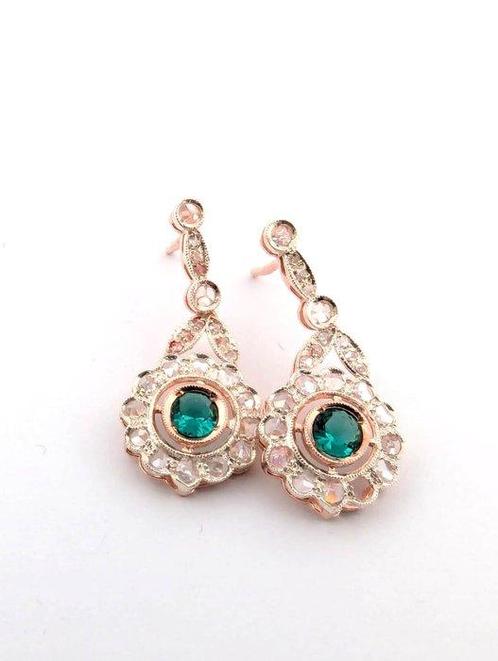 Zonder Minimumprijs - Oorbellen - 9 kt. Roségoud Smaragd -, Sieraden, Tassen en Uiterlijk, Oorbellen