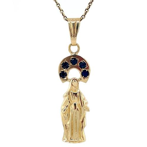 Gouden vintage Maria hanger met saffier 14 krt, Sieraden, Tassen en Uiterlijk, Kettinghangers, Nieuw, Ophalen of Verzenden