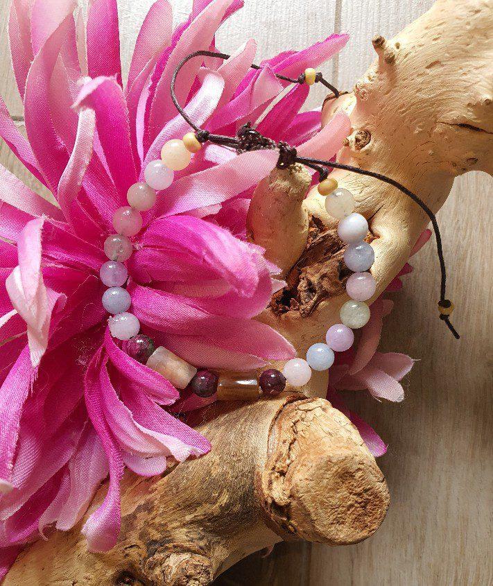 Handgemaakte edelsteen armband van Morganiet Chalcedoon en, Sieraden, Tassen en Uiterlijk, Armbanden