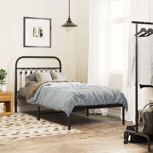 vidaXL Bedframe met hoofdbord metaal zwart 90x190 cm, Huis en Inrichting, Slaapkamer | Bedden, 90 cm, 190 cm of minder, Zwart