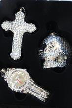 Jewel set bezet met strass: schedel, horloge en kruis -, Diversen, Kerst, Nieuw