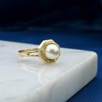 Vintage bicolor gouden ring met parel, Gebruikt, Overige kleuren, Ophalen of Verzenden, 17 tot 18