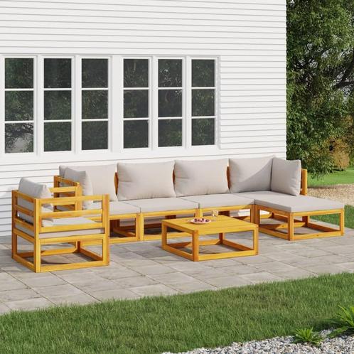 vidaXL 7-delige Loungeset met lichtgrijze kussens massief, Tuin en Terras, Tuinsets en Loungesets, Loungeset, Nieuw, Hardhout