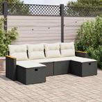 vidaXL 6-delige Loungeset met kussens poly rattan zwart, Verzenden, Nieuw, Rotan, Loungeset