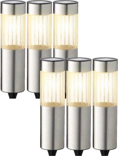 Set van 6x stuks solar tuinlampen/prikspots cilinder op zonn, Tuin en Terras, Buitenverlichting, Nieuw, Verzenden