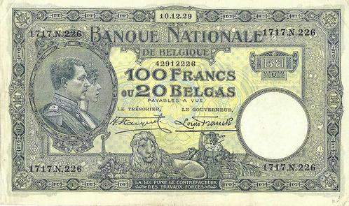 Bankbiljet 100 francs - 20 Belgas 1928 Prachtig, Postzegels en Munten, Munten en Bankbiljetten | Verzamelingen, Verzenden