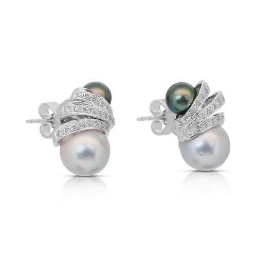 Oorbellen - 18 karaat Witgoud - 17.02ct. tw. Parel - Diamant, Sieraden, Tassen en Uiterlijk, Oorbellen