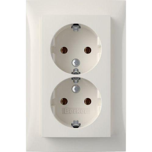 Berker 2V wandcontactdoos met randaarde Polarwit 47748989, Doe-het-zelf en Verbouw, Elektra en Kabels, Nieuw, Ophalen of Verzenden