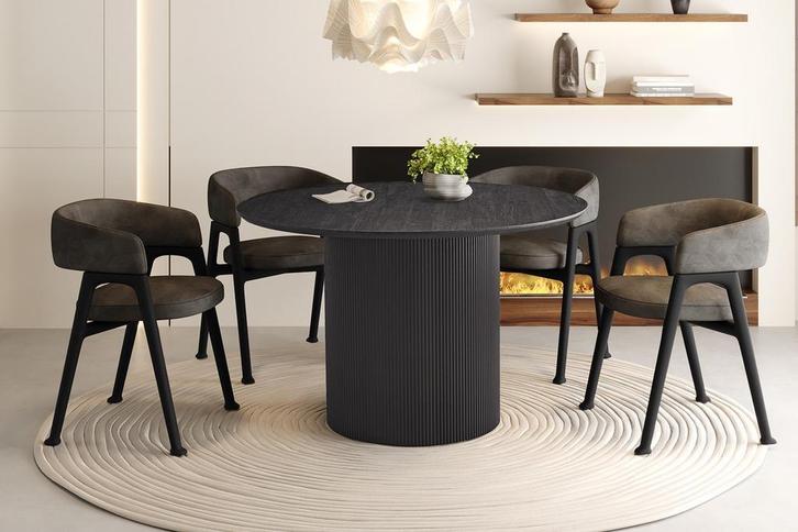 Lagos eettafel rond, kleur donkerbruin (nieuw, outlet), Huis en Inrichting, Tafels | Eettafels, Nieuw, Overige houtsoorten, Overige materialen