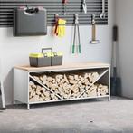 vidaXL Brandhoutrek met houten blad 100,5x35,5x40 cm wit, Verzenden, Nieuw