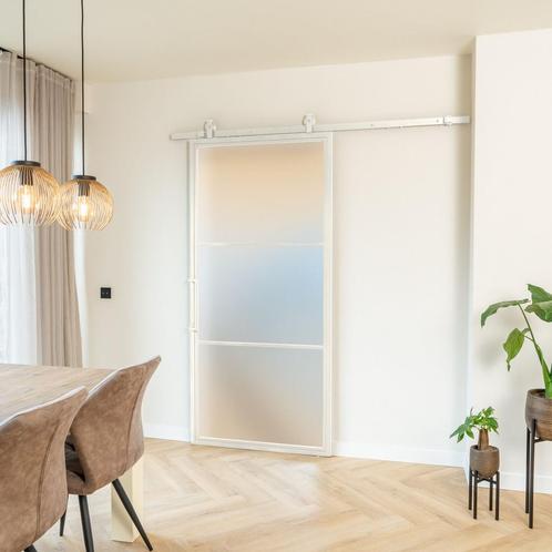 Stalen Schuifdeur - 3 Vlaks - Wit - Mat glas, Doe-het-zelf en Verbouw, Kozijnen en Schuifpuien, Inclusief glas, Nieuw, Metaal