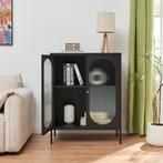 Dressoir Karlskrona metaal met geribbeld glas zwart 101x80x4, Huis en Inrichting, Kasten | Ladekasten, Verzenden, Nieuw
