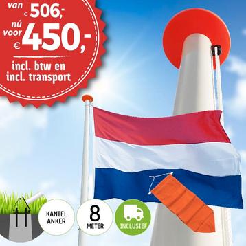 Aanbieding polyester vlaggenmast 8 meter inclusief NL vlag, Diversen, Nieuw