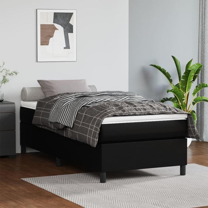vidaXL Boxspring bed kunstleer zwart 90x200 cm, Huis en Inrichting, Slaapkamer | Bedden, 90 cm, 200 cm, Zwart, Eenpersoons, Nieuw