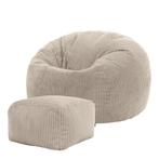 Cloudy Zitzak Corduroy + Poef - Beige, Verzenden, Nieuw