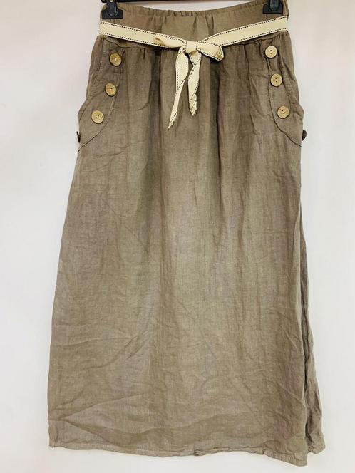 Linnen lange rok in kleur TAUPE met elastische talie,, Kleding | Dames, Rokken