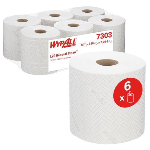 WypAll 7303 poetspapier 2-laags wit - 6 rollen, Huis en Inrichting, Schoonmaakartikelen, Verzenden