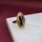 Vintage gouden ring met hematiet (ovaal facet, geelgoud), Gebruikt, Overige kleuren, Ophalen of Verzenden, Kleiner dan 17