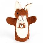Vilten handpop kangoeroe met baby bruin 3D - 30 cm NIEUW, Kinderen en Baby's, Speelgoed | Poppen, Nieuw, Ophalen of Verzenden