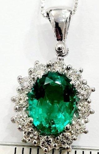 Ketting met hanger - 18 karaat Witgoud - 3.12ct. tw. Smaragd, Sieraden, Tassen en Uiterlijk, Antieke sieraden