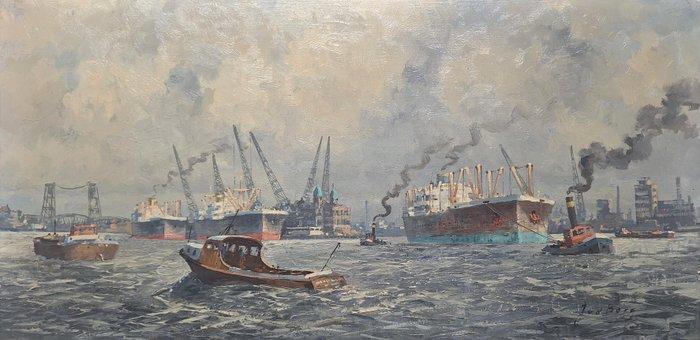 Van den Berg (XX) - **NO RESERVE ** Havengezicht hotel New, Antiek en Kunst, Kunst | Schilderijen | Klassiek