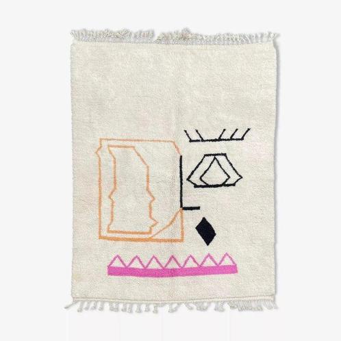 Witte abstracte wollen tapijt - Marokkaans tapijt - Berber, Huis en Inrichting, Stoffering | Tapijten en Kleden