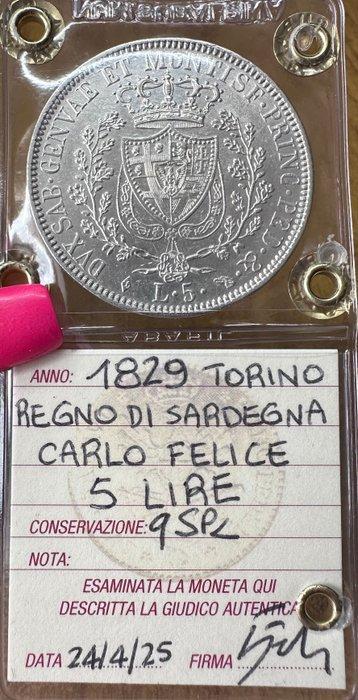 Italië, Savoye Carlo Felice. 5 Lire 1829 Torino, Postzegels en Munten, Munten | Europa | Niet-Euromunten
