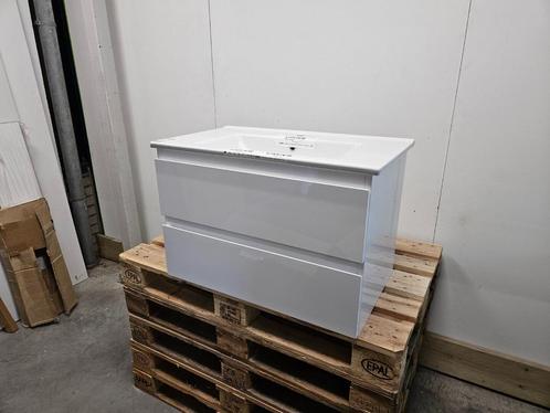 Badmeubel 80 x 46 cm glans wit met keramische wastafel met 1, Huis en Inrichting, Badkamer | Badkamermeubels, Nieuw, Ophalen of Verzenden