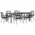 vidaXL 7-delige Tuinset poly rattan glas zwart, Tuin en Terras, Tuinsets en Loungesets, 6 zitplaatsen, Nieuw, Tuinset, Verzenden