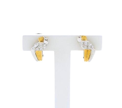 18 Krt. Bicolor gouden fantasie oorstekers met diamanten, Sieraden, Tassen en Uiterlijk, Oorbellen, Overige kleuren, Gebruikt