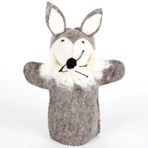 Vilten handpop wolf 3D grijs - 31cm NIEUW, Kinderen en Baby's, Speelgoed | Poppen, Nieuw, Ophalen of Verzenden