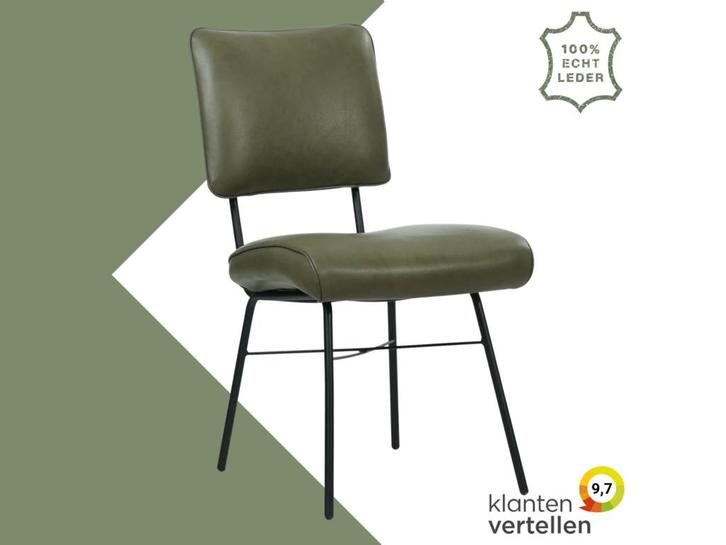 Leren eetkamerstoel Solid - Granada Moss (olijf/groen) -, Huis en Inrichting, Stoelen, Eén, Overige kleuren, Nieuw, Leer, Ophalen of Verzenden