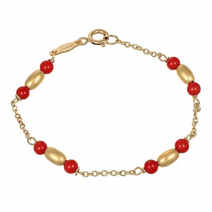 Armband - 18 karaat Geel goud Koraal, Sieraden, Tassen en Uiterlijk, Armbanden