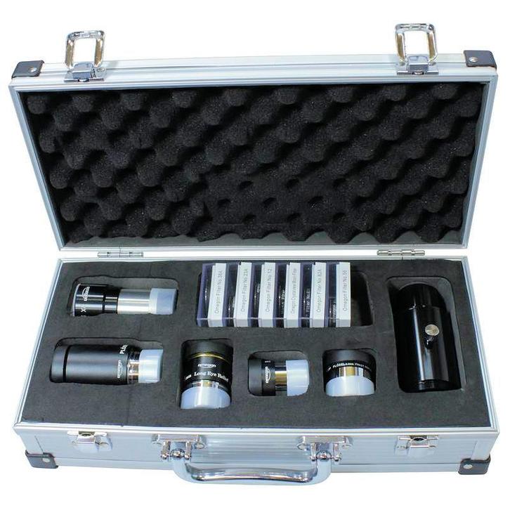 Oculairen en filter set 1.25 inch groot in koffer Omegon, Audio, Tv en Foto, Optische apparatuur | Telescopen, Onderdelen of Toebehoren
