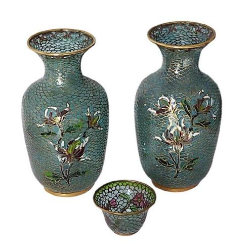Themacollectie - Antiek Plique à jour Meiji 3 Vazen met, Antiek en Kunst, Curiosa en Brocante