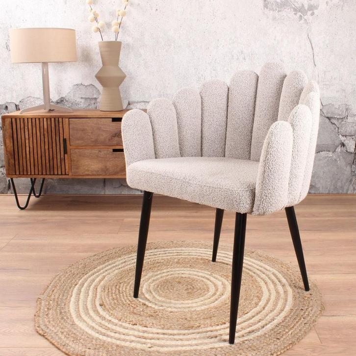 Eetkamerstoel  Boucle Taupe & Beige - Armstoel Taupe &, Huis en Inrichting, Stoelen, Nieuw, Ophalen of Verzenden