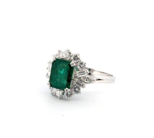 Ring Platina - 3.40ct. tw. Smaragd - Diamant, Sieraden, Tassen en Uiterlijk, Ringen