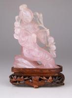 Chinese Carved Quartz Rose Sculpture Statue Kwanyin Lady, Antiek en Kunst