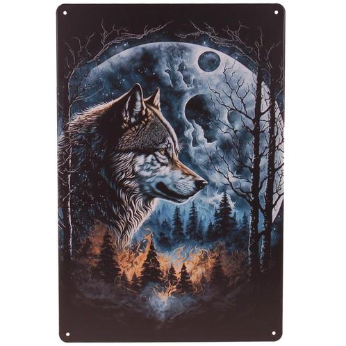 Metalen Plaatje - Wolf & Maan boven Bos - 20x30cm NIEUW, Huis en Inrichting, Woonaccessoires | Tekstborden en Spreuken, Nieuw