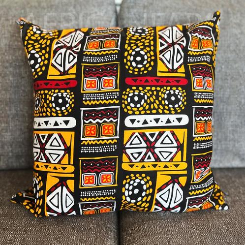 Afrikaans kussen | Gele Bogolan / Mud cloth - Sierkussen 45x, Huis en Inrichting, Woonaccessoires | Kussens, Nieuw, Ophalen of Verzenden