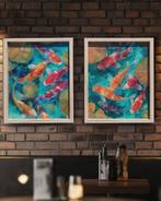 Ksavera - Koi fishes B100 - diptych - paintings in frame
