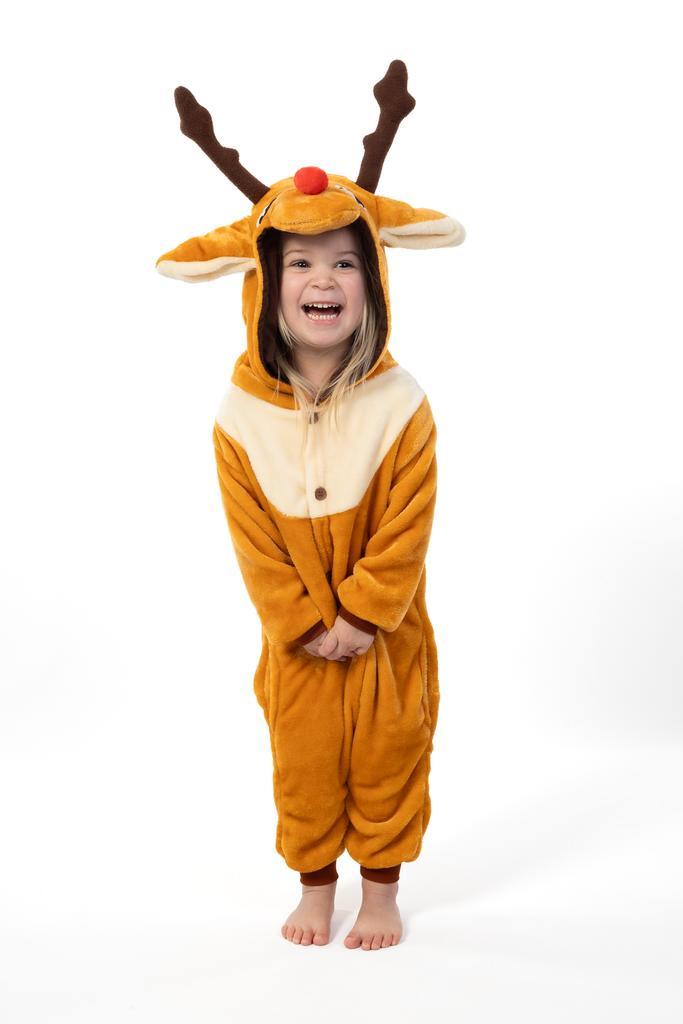 Onesie Rendier Pak 128-134 Rendierenpak Kostuum Bruin Eland, Kinderen en Baby's, Carnavalskleding en Verkleedspullen, Nieuw, 134 t/m 140