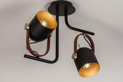 Rietveld Plafondlampen - Zwart, Goud - Metaal, Leer/Leder, Huis en Inrichting, Lampen | Plafondlampen, Verzenden